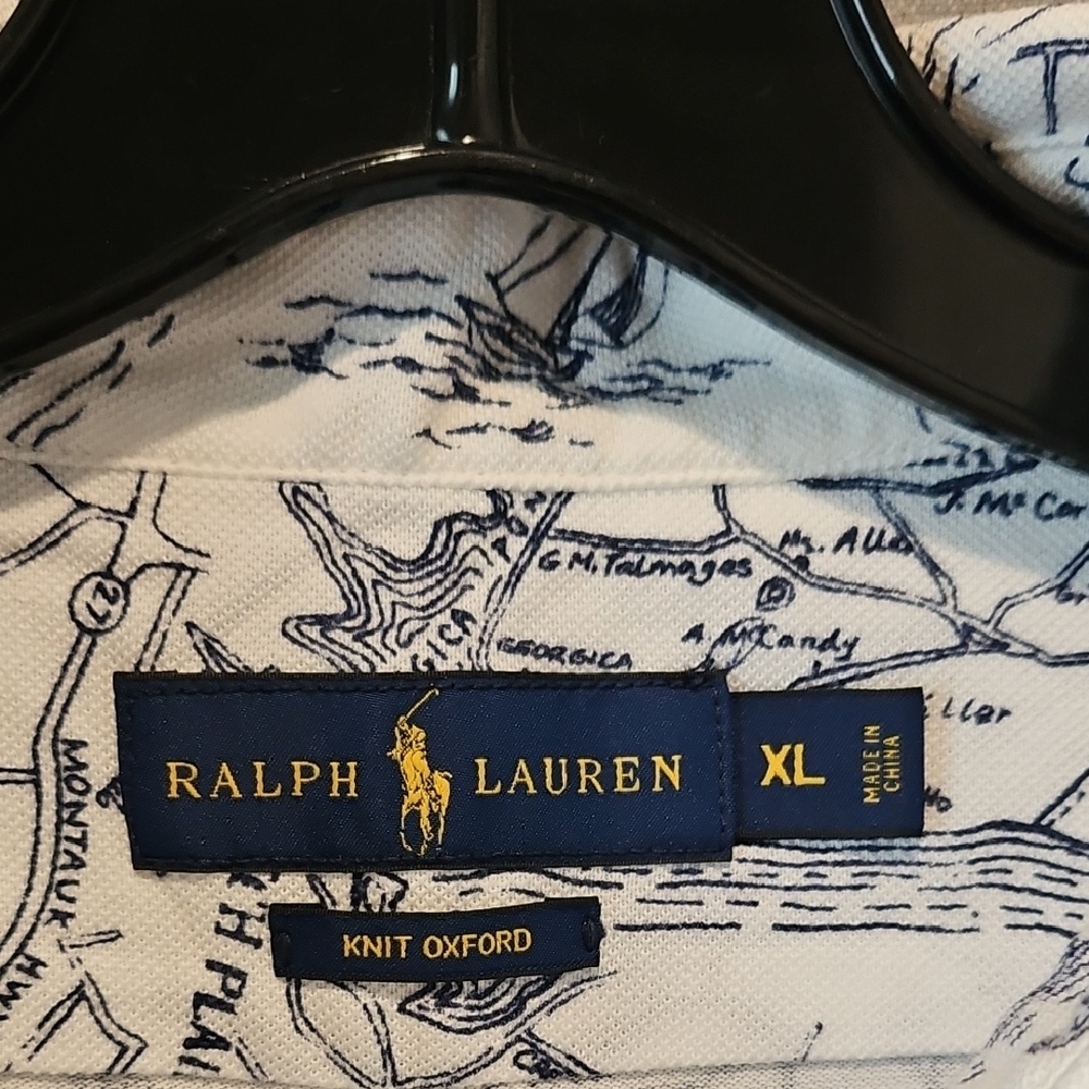 Ralph Lauren Mens Blue Label Knit Oxford Short Sleeve Map Print Polo Shirt - Picture 8 of 16